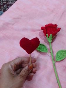 Handmade Crochet Rose and Heart