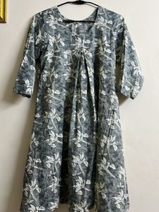 Grey Floral Print Kurta