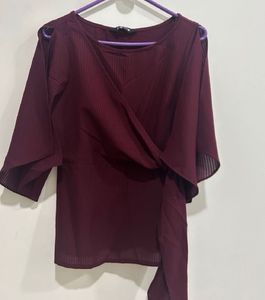 FabAlley Burgundy Cold Shoulder Top