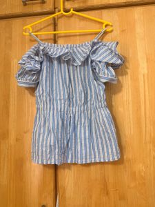 Blue Striped Cold Shoulder Top