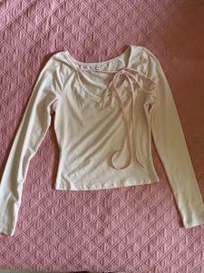 Cute Pink Long Sleeve Tie-Front Top
