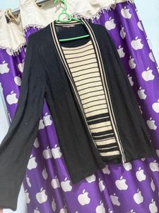 Chic Black &amp; Cream Striped Cardigan