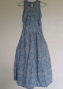 Blue Striped Sleeveless Midi Dress
