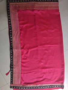 Vibrant Pink Silk Saree with Black Border