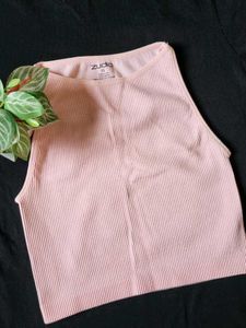Ribbed Pink Cropped Tank Top