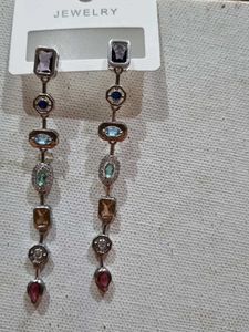 Anti tarnish Elegant Multi-Gemstone Drop Earrings