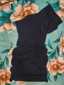 Shein One Shoulder Ruffle Sleeve Ruched BooDress