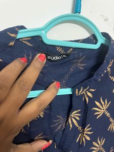 Navy Blue Kurta with Gold Print