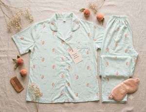 sea green Peach Print Pajama Set