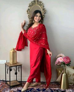 New Red Nazmin Duppata Pant sets with Handwork