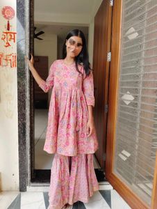 Pink Floral Kurta Sharara Set