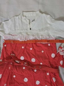 Girls Polka Dot Chinese Collar Dress with Belt