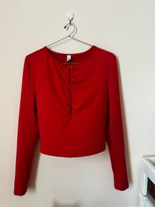 Vibrant Red Long Sleeve Crop Top