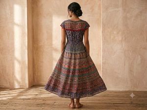 Bohemian Print Maxi Dress with Pom Po