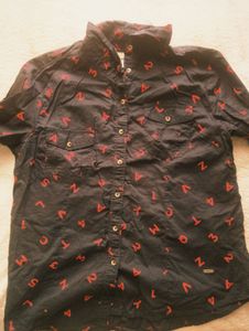 Dark Blue Printed Button-Up Shirt