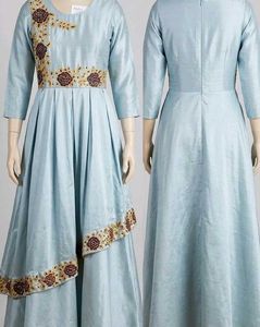 Elegant Light Blue Embroidered Maxi Dress