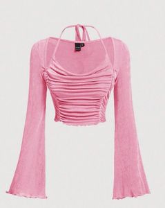 Pink Ruched Halter Neck Top