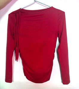 Savana Maroon Long Sleeve Ruffle Top