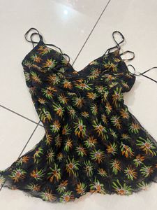 Strappy Black Top with flower print