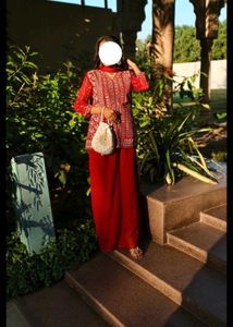 Elegant Red Kurta Set with Embellishments