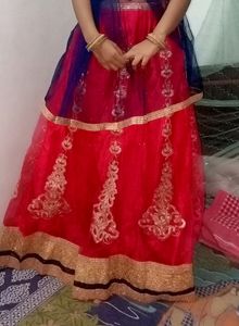 Red &amp; Gold Embroidered Lehenga Choli Set