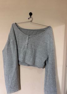 Grey Ribbed Cropped Sweater