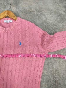 US Polo Assn Pink Cable Knit V-Neck Sweater