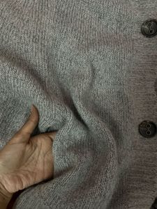 Gray Knit Cardigan Has Pocket Of Both Sides