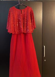 Stunning Red Sequin Cape Gown