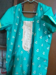 Teal Kurta Set with White Print