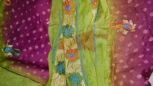 Beautiful Green &amp; Purple bandhani saree