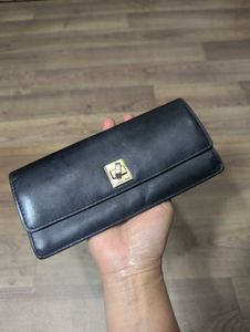 Classic Black Leather Wallet with Gold Clasp