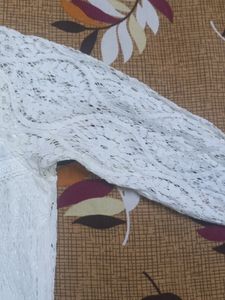 Pearl White Net Top With Smoth Sarton Linen