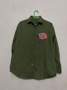 Olive green long sleev button down shirt