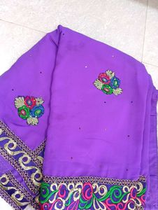 Vibrant Purple Saree with Embroidered Border