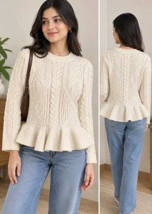 Cream Cable Knit Peplum Sweater