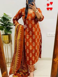 Beautiful Rust Kurta Set with Dupatta