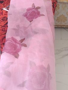 Elegant Pink Saree with Rose Print
