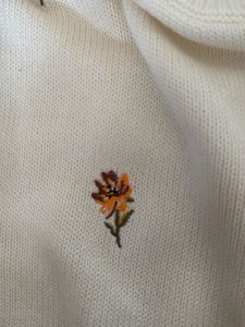 Cream Embroidered Flower Sweater