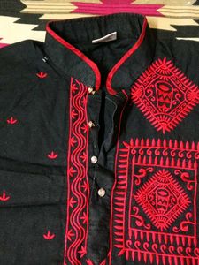 Black Kurta with Red Embroidery