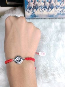 Pure Silver Rakhi Swastik Rakhi Red (1pec)