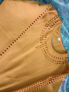 Mustard yellow Cutout Long Sleeve Top