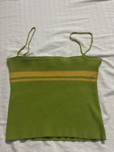 Green Ribbed Tank Top with Yellow Stripes