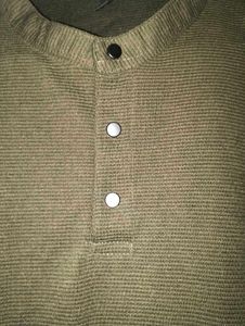 Men's Olive Green Textured Mandarin Collar Henley