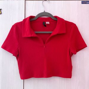 H&M Red Ribbed Crop Top
