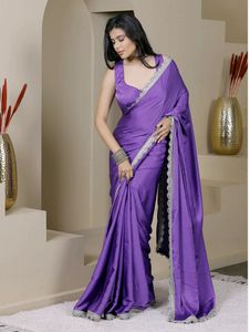 Purple Chiffon Satin Saree Export Quality