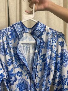 Blue &amp; White Floral Print Dress