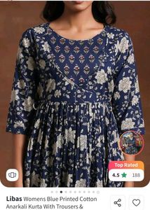 Libas Blue Printed Cotton Anarkali Kurta Set