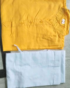 Men's Yellow Kurta with White Pajama
