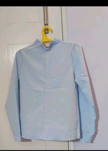 Light Blue Button-Up Ruffle Top